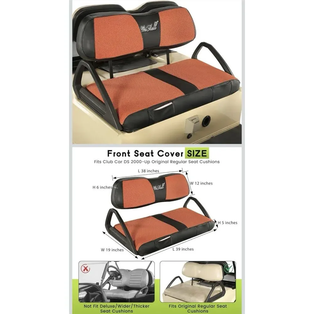 Golf Cart Seat Cover Fit For Club Car DS 2000-Up Front Seat Cushion Black/Orange